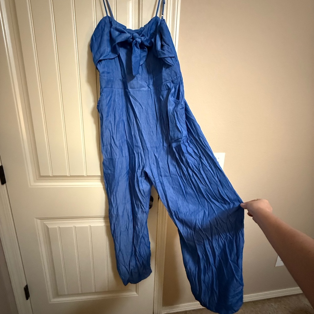 Cupshe Blue Satin Jumpsuit with Long Sleeves